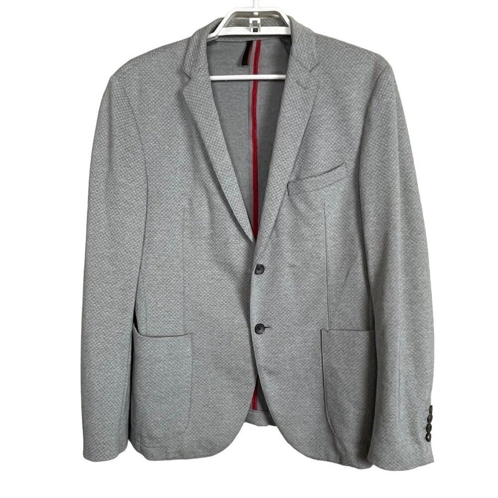 Strellson Blazer Size EU 48 Gray Check Mayden Light Gray Stretch Two Button
